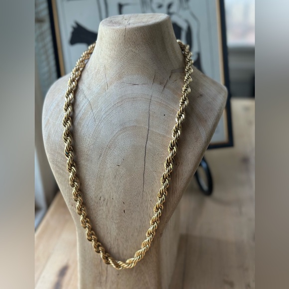 Gold Rope Chunky Chain Necklace with Classic Rope Design - Picture 2 of 15